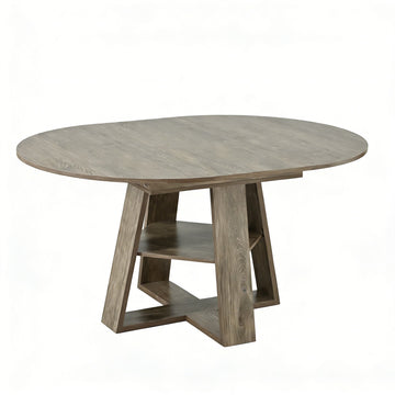 Extendable Round Dining Table for 4-8 People with Storage Shelf