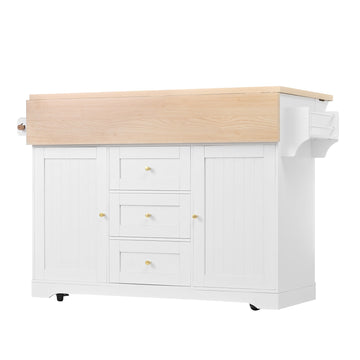 Rolling Kitchen Island with Power Outlet, Spice Rack & 2 Drop Leaf