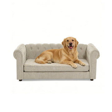 Elevated Linen Dog Sofa for Large Dogs, Elegant Pet Bed Furniture
