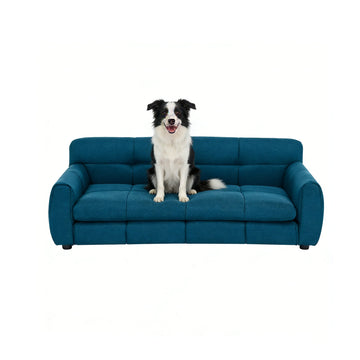 Elevated Linen Dog Sofa with Armrest & Backrest for Large Dogs