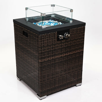 22" Propane Gas Fire Pit Table, 50000 BTU Square Steel Fire Pit with Wicker Base