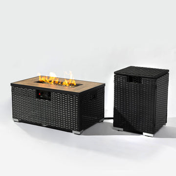 2 Pieces Propane Gas Fire Pit Table with Propane Tank Cover , 50000 BTU Rectangular Steel Fire Pit