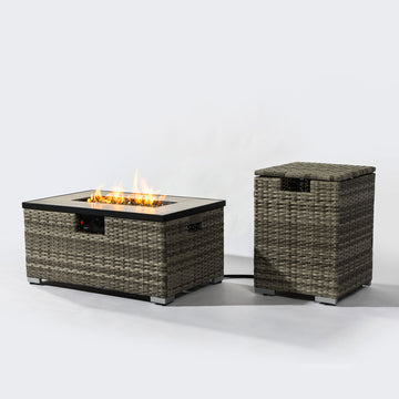 2 Pieces Propane Gas Fire Pit Table with Propane Tank Cover , 50000 BTU Rectangular Steel Fire Pit