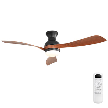 52-Inch Flush Mount Ceiling Fan With Dimmable Light And Remote Control 3 ABS Fan Blades