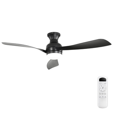 52-Inch Flush Mount Ceiling Fan With Dimmable Light And Remote Control 3 ABS Fan Blades