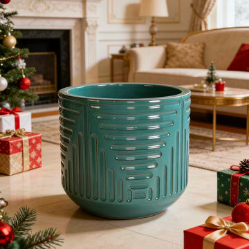 Handmade Teal Ceramic Planter Pot for Monstera & Fiddle Leaf Fig,16 Inch Breathable Indoor/Outdoor Plant Pot with Textured Design