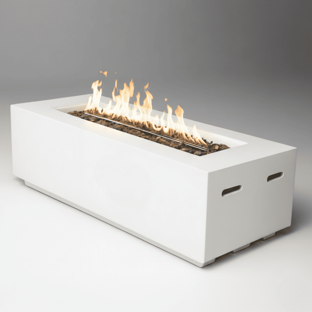 Outdoor Rectangle Propane Fire Pit Table 60inch, 60,000 BTU Concrete Fire Table with Waterproof Cover, Auto-Ignition, Free Lava Rocks