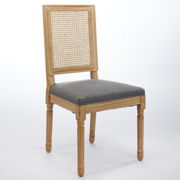 French Decor Chairs Set of 2, Louis Dining Chairs with Square Rattan Backrest and Exquisitely Carved Solid Wood Frame for Living Room, Kitchen, Restaurant