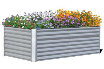 6x3x2ft Galvanized Raised Garden Bed, Outdoor Planter Garden Boxes Large Metal Planter Box for Gardening Vegetables Fruits Flowers, Silver/Green/Gray