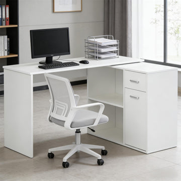 Rustic L-Shaped Computer Desk Home Office Workstation with Storage Cabinets & Shelves