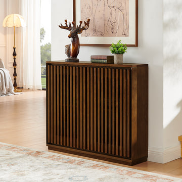 Modern Sideboard Cabinet with 2 Outlet Holes, Buffet Cabinet with Storage, Walnut Storage Cabinet