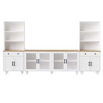 Clihome Farmhouse TV Stand with Solid Wood Gourd-Shaped Legs for TVs Up to 70