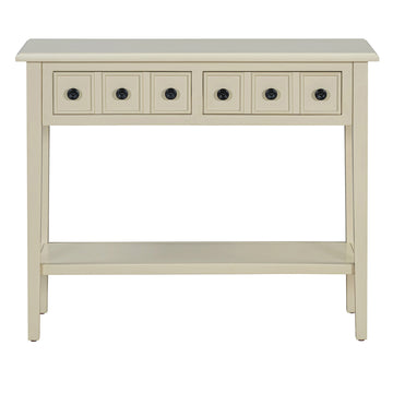 Clihome Entryway Table with 2 Drawers, Rustic Console Table with Open Shelf and Rubber Wood Legs for Entryways, Living Rooms, and Hallways (Light Tan)