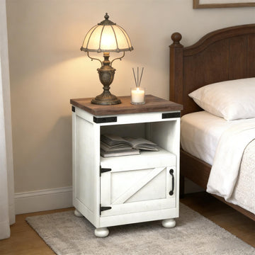 Modern Side Table with Storage End Table Nightstand (White/Brown)