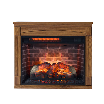 28 inch Electric Fireplace Heater Mantel With Removable Caster Wheel