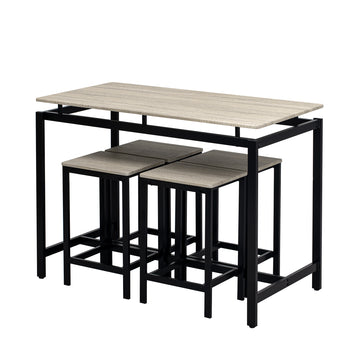 5-Piece Compact Bar Table Set with Table and Stools - Modern Industrial Design, Space-Saving Furniture for Dining Room and Breakfast Nook (OAK)