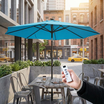 10FT LED Light Electric Market Umbrella with Remote – One-Touch Automatic Patio Umbrella