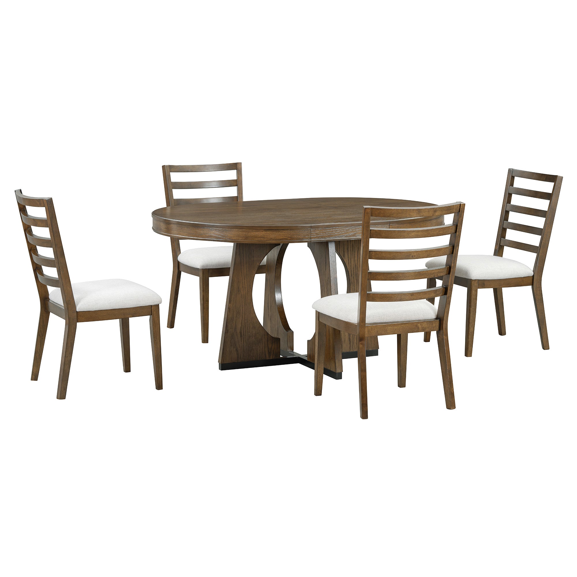 Round Dining Table for 4 with Chairs Set, Extendable Dining Table Set with 16" Removable Middle Leaf, 5 Piece Retro Dining Table Set Unique Geometric Design for Kitchen, Dining Room (Walnut)