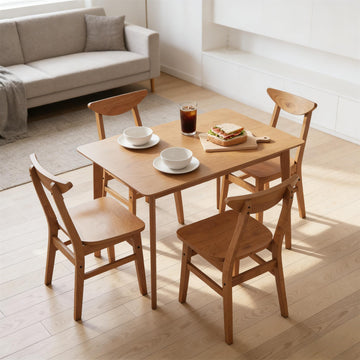 5-Piece Wooden Dining Set Dining Room Furniture Rustic Walnut Table & 4 Chairs