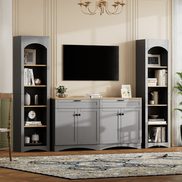 3-Piece Farmhouse Entertainment Center with Storage Cabinet for TVs Up to 70