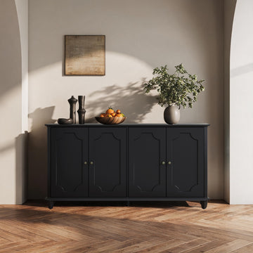 Farmhouse 4-Door Sideboard Buffet Cabinet with Decorative Curved Raised Panel Doors