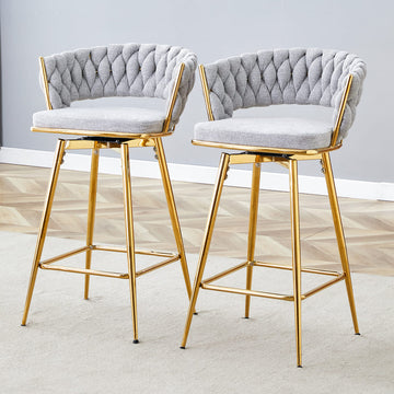 Two-piece rotating swivel chair, Dark gray cotton and linen soft seat, golden metal legs, rust-proof and wear-resistant