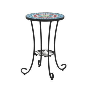 Outdoor Mosaic Tile Side Table – Handcrafted French Country Style with Adjustable Legs, Weather-Resistant Design