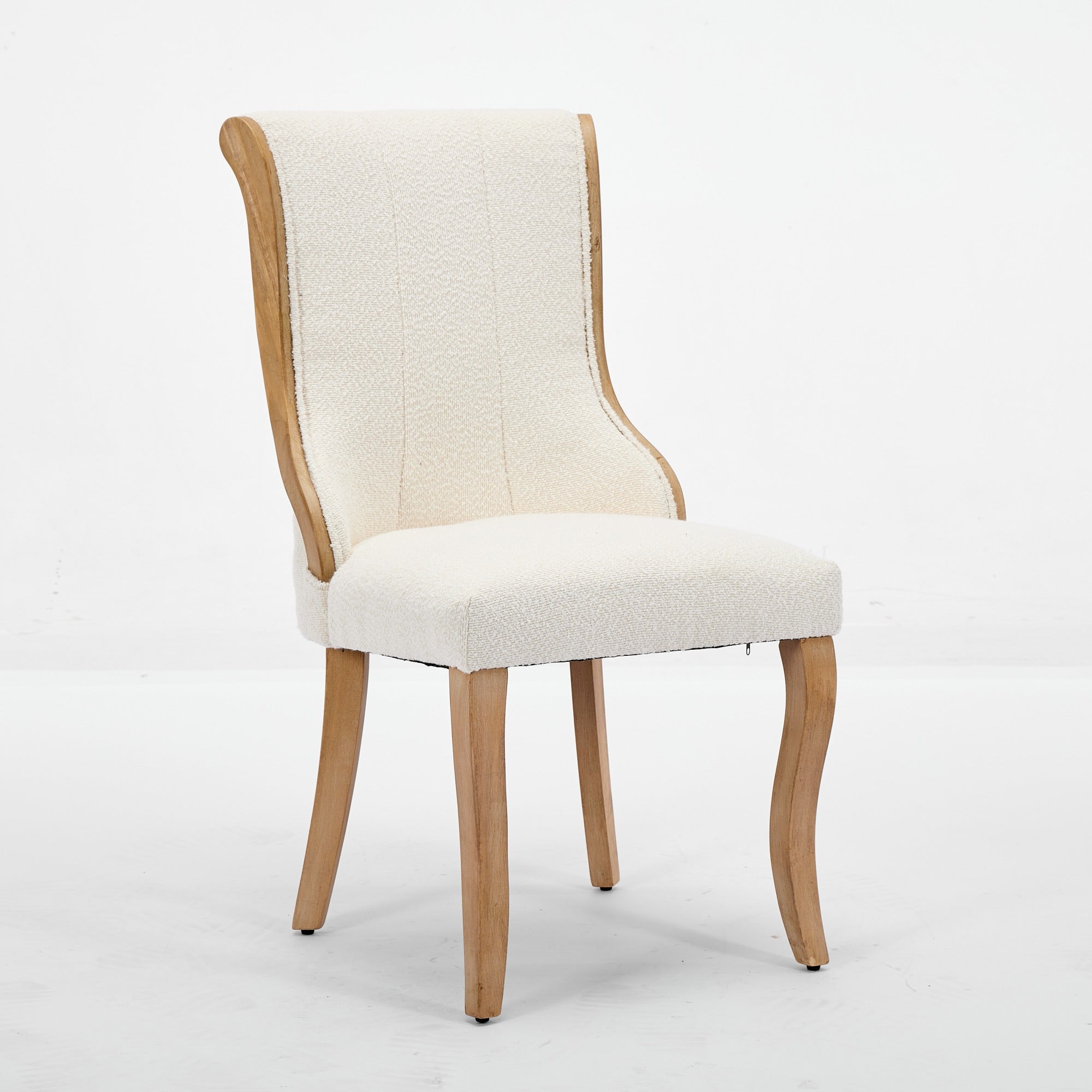 Snow Velvet Dining Chairs, Mid-Century Style with Curved Wood Trim & Sculpted Legs, Upholstered Comfort for Dining/Lounge, Accent Seating with Fluffy Fabric & Sturdy Wood, Set of 2, Beige/Gray