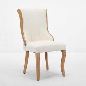 Snow Velvet Dining Chairs, Mid-Century Style with Curved Wood Trim & Sculpted Legs, Upholstered Comfort for Dining/Lounge, Accent Seating with Fluffy Fabric & Sturdy Wood, Set of 2, Beige/Gray