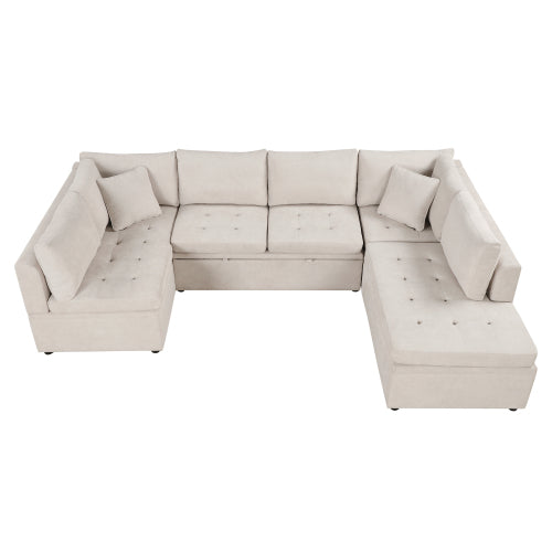 117.3" Oversized Sectional Sofa U- shaped Sofa Couch Pull-out Sofa Bed with Two Throw Pillows for Living Room, Beige