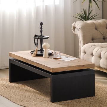 Black and Natural Wood Living Room Table Versatile Coffee Table 2-Tiered Wood Tabletop Table 47.6