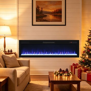 62 inches Recessed and Wall Mounted Electric Fireplace, Low Noise, Remote Control with Timer, Touch Screen, Adjustable Flame Color and Speed, 750-1500W