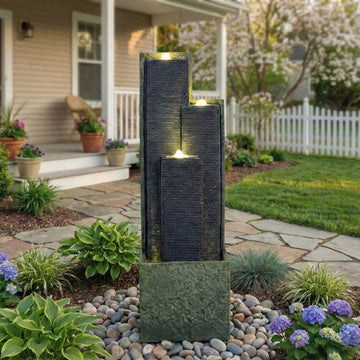 39'' H Outdoor Water Fountain Modern Cascading Freestanding Fountain