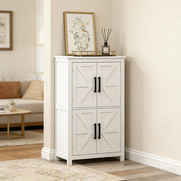 Farmhouse White MDF Freestanding Cabinet Storage Cabinet with Adjustable Shelves