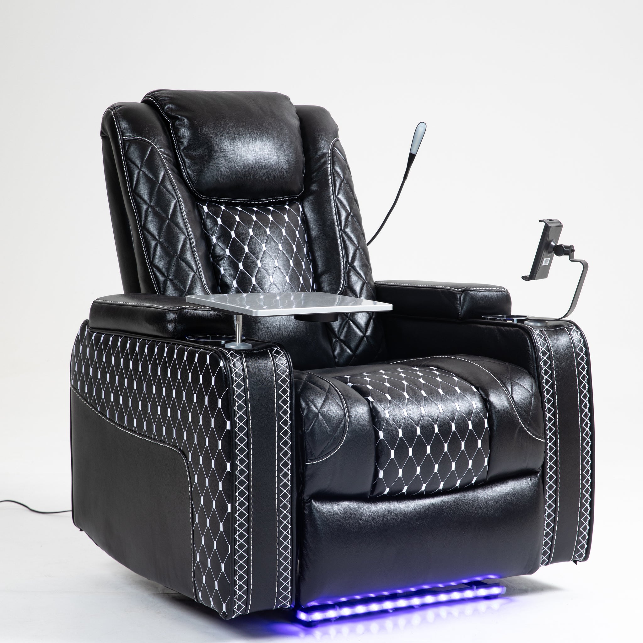 Power Zero Gravity Recliner with Multifunctional Features - Storage Armrest & Cup Holder - Laptop Table & Phone Holder- Reading Light & LED - Infinite Position Recline for Living Room & Office
