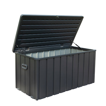 100 Gallon Outdoor Storage Deck Box Waterproof, Large Patio Storage Bin for Outside Cushions, Throw Pillows, Garden Tools, Lockable (Dark Gray)