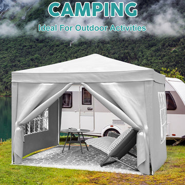 10'x10' Folding Canopy with 4 Removable Sidewalls Outdoor Event Shelter UPF 50+ Gazebo Portable Tents for Parties Beach Camping Wedding EZ Pop Up Canopy 4pcs Weight Bag + Carry Bag