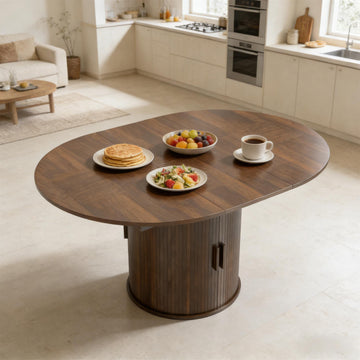 Walnut Expandable Dining Table Farmhouse Space-Saving Table with Storage