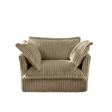 Slip-covered Armchair with 1 Big Back Cushion and 2 Big Toss Pillows, Single Deep Seat Comfy Single Couch Sofa Multiple Large Soft Pillows