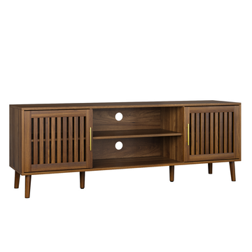 63 inch TV stand with 2 grille door cabinets and adjustable storage rack, suitable for medieval modern TV cabinets with 55/65/70 inch TVs, entertainment center with storage space, walnut wood