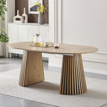 Wooden Dining Table, Flexible and Extendable, Multi-functional and Space-saving, Fashionable Oval Design and Slatted Table Legs, Tea Table or Office Desk