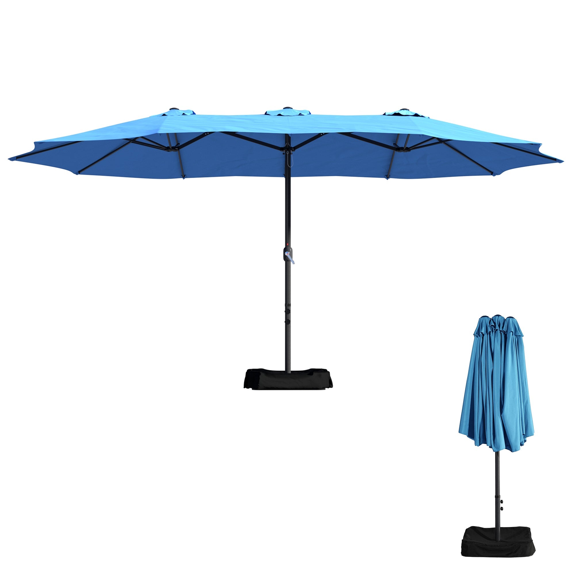 15 ft. Steel Patio Umbrella, with Base and Sandbags, Weather-Resistant£¬Turquoise