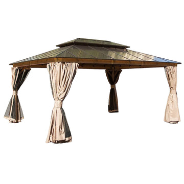Clihome 15.84-ft x 11.9-ft Hardtop Gazebo Yellow Brown with Hardtop Roof