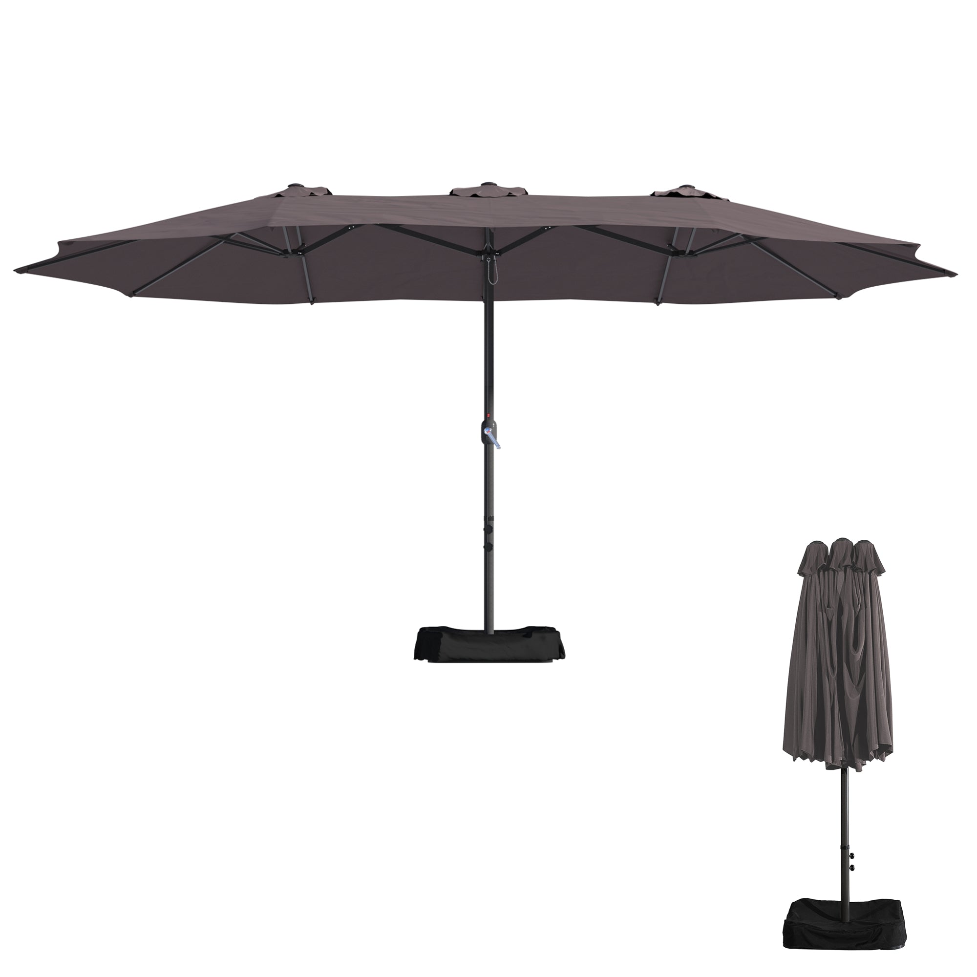 15 ft. Steel Patio Umbrella, with Base and Sandbags, Weather-Resistant£¬Coffee