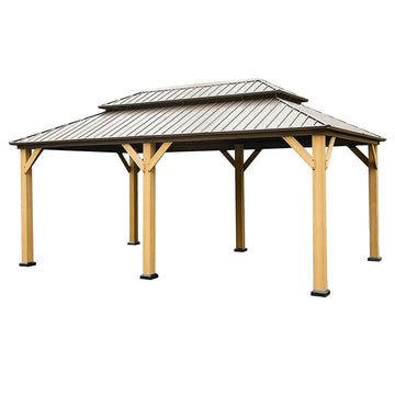 Clihome 19.5-ft x 11.9-ft Hardtop Gazebo Brown Gazebo with Hardtop Roof (Screen Included)