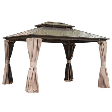 Clihome 11.9-ft x 9.77-ft Hardtop Gazebo Brown with Hardtop Roof