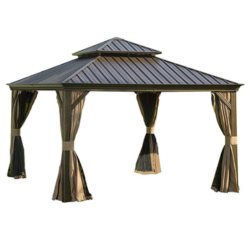 Clihome 11.9-ft x 11.9-ft Hardtop Gazebo Brown Gazebo with Hardtop Roof