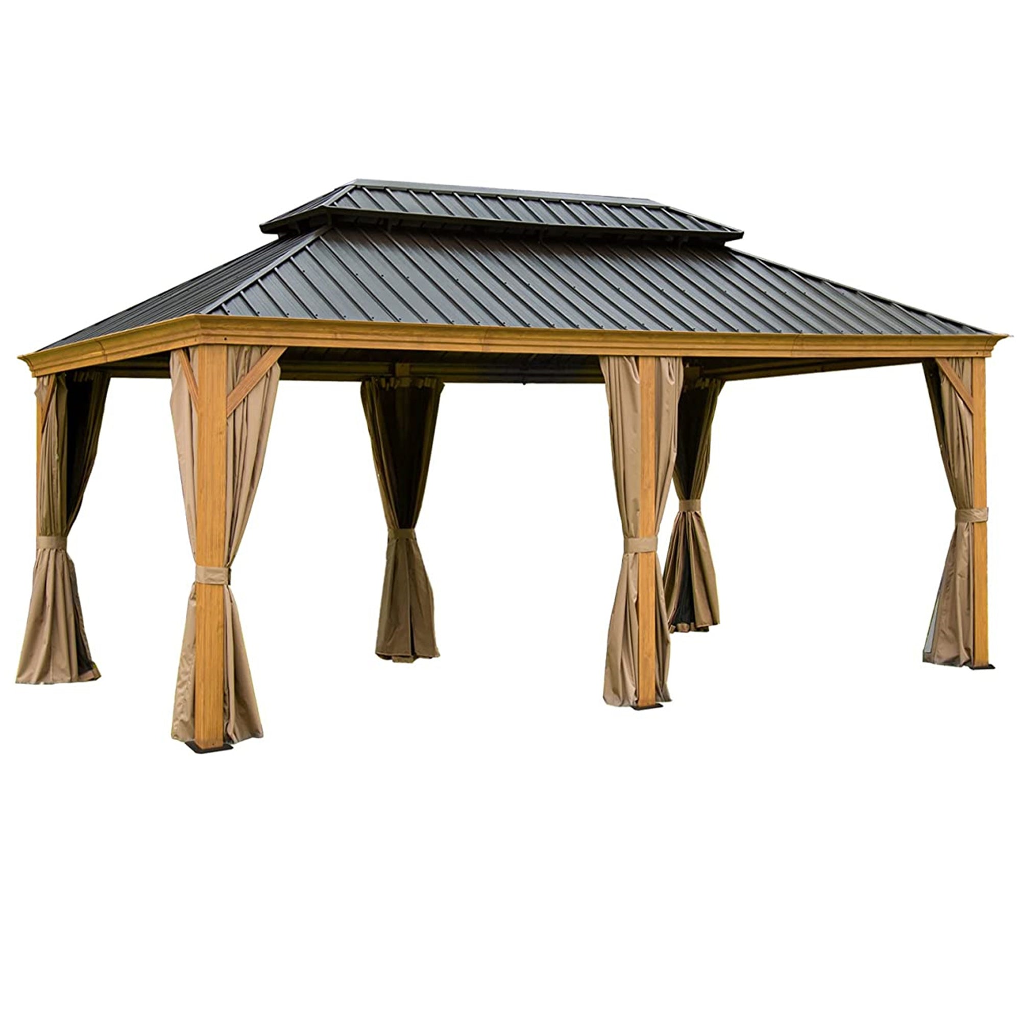 Clihome 20-ft x 12-ft Hardtop Gazebo Yellow Brown Gazebo with Hardtop Roof
