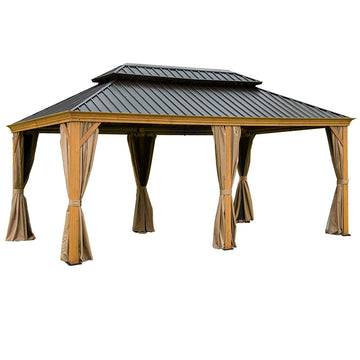 Clihome 20-ft x 12-ft Hardtop Gazebo Yellow Brown Gazebo with Hardtop Roof