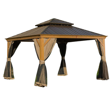 Clihome 11.9-ft x 11.9-ft Hardtop Gazebo Yellow Brown Gazebo with Hardtop Roof